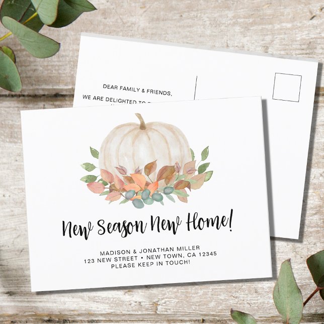 New Season New Home Pumpkin Fall Autumn Moving  Announcement Postcard (Creator Uploaded)