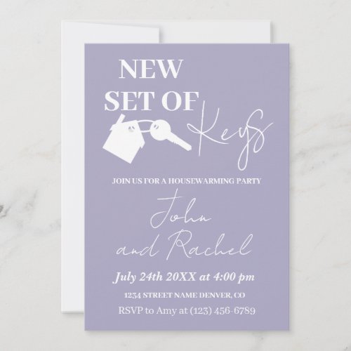 New Set Of Key Housewarming Party Purple Add Photo Invitation