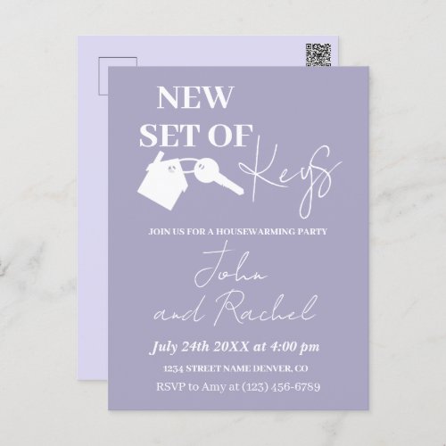 New Set Of Keys Modern Housewarming Party Purple  Postcard