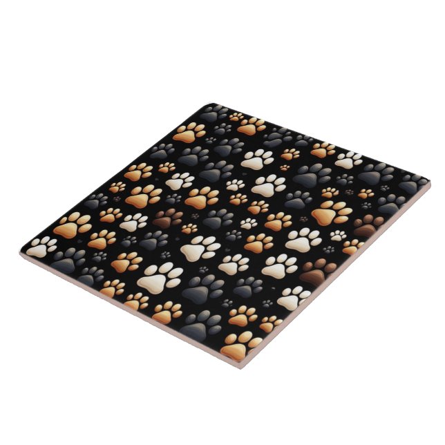 New shape with canine dog paw print  ceramic tile (Side)