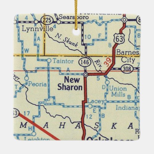 New Sharon IA Vintage Map Ceramic Ornament