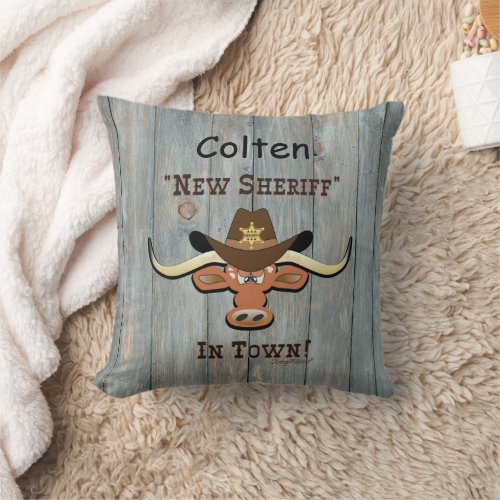 New Sheriff In Town Longhorn Throw Pillow