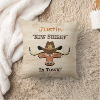 New Sheriff In Town, Longhorn Throw Pillow