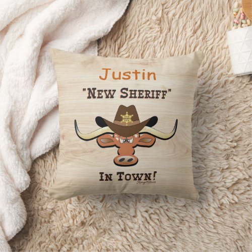 New Sheriff In Town Longhorn Throw Pillow
