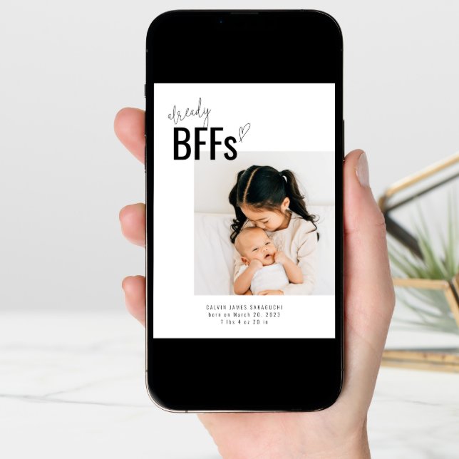 New Sibling Birth Announcement Card | BFFs (Front Digital)