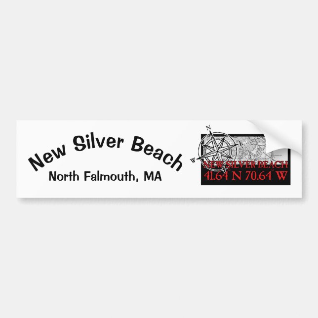 New Silver Beach Bumper Sticker, Red Sticker (Front)