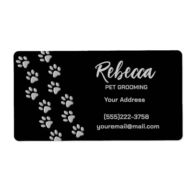 New Silver Dog Paws Pattern Pet Grooming Service   Label (Front)