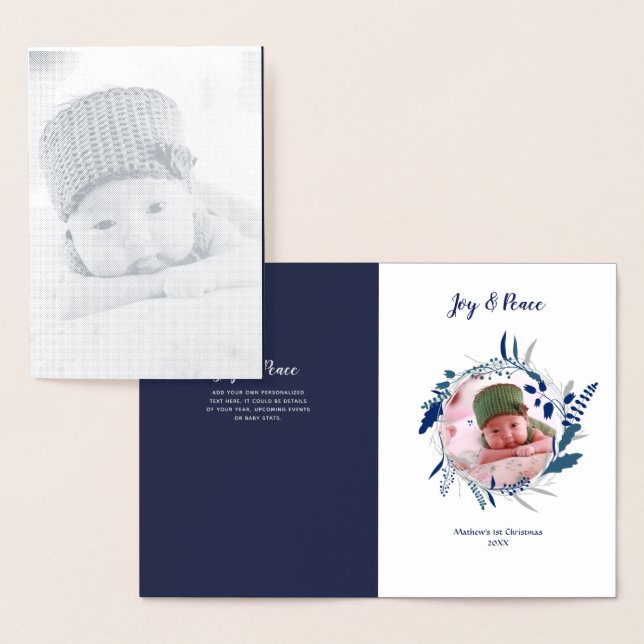 NEW Silver FOIL Baby PHOTO Birth Announcement BLUE (Display)