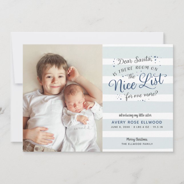 New Sister or Brother Christmas Birth Announcement (Front)