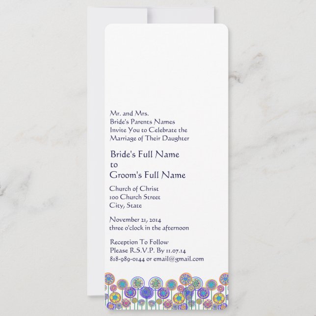 New Sizes 4.25x9.25 Fun Flower Wedding Invitation (Front)