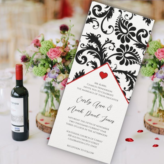 New Sizes Black Damask Swirls Wedding Invitation (Creator Uploaded)