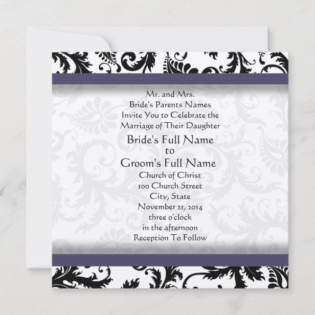 New Sizes  Damask Swirls Wedding Invitation (Front)