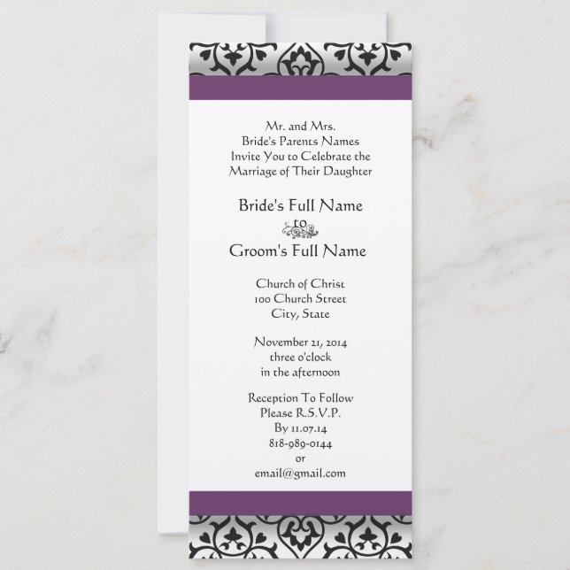 New Sizes  Damask Swirls Wedding Invitation (Front)