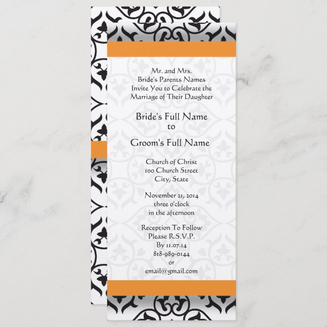 New Sizes  Damask Swirls Wedding Invitation (Front/Back)