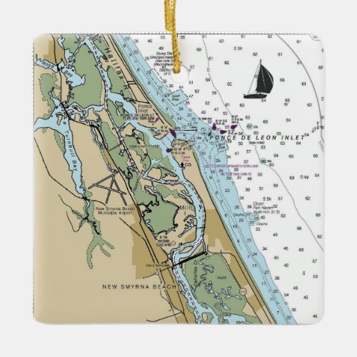 New Smyrna Beach Chart Ceramic Ornament