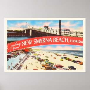 New Smyrna Beach Florida FL Old Travel Souvenir Poster