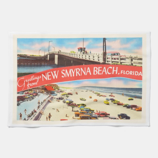 New Smyrna Beach Florida FL Old Travel Souvenir Towel (Horizontal)