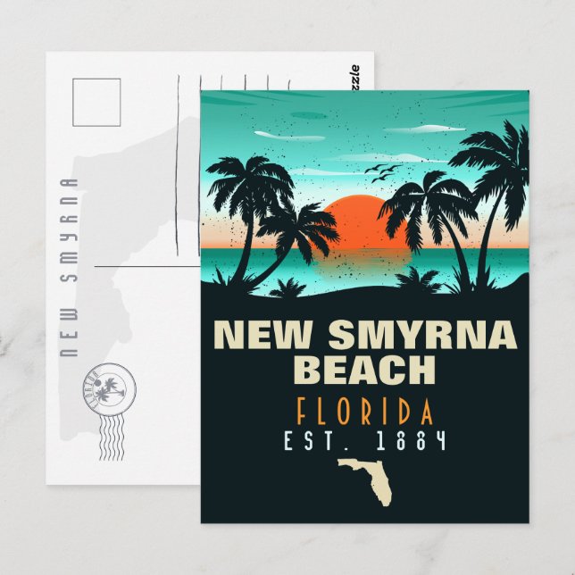 New Smyrna Beach Florida Retro Sunset Souvenirs Postcard (Front/Back)
