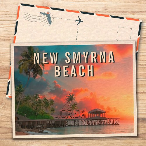 New Smyrna Beach Florida Tropical Palm Tree 1950s Postcard