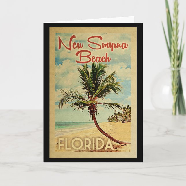 New Smyrna Beach Palm Tree Vintage Travel Card (Front)