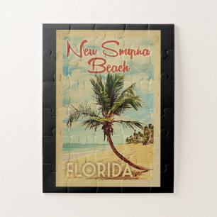 New Smyrna Beach Palm Tree Vintage Travel Jigsaw Puzzle