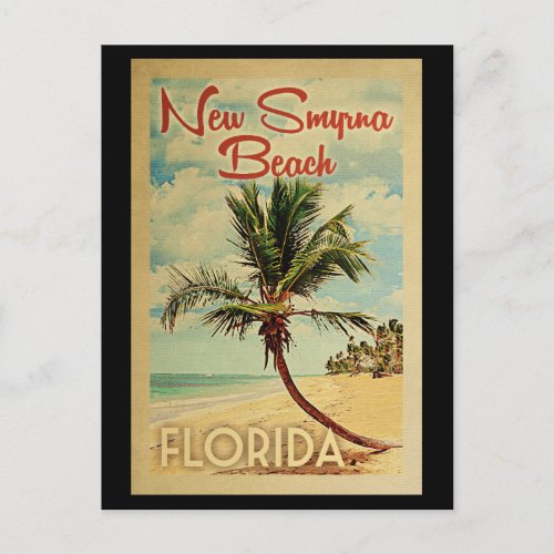 New Smyrna Beach Palm Tree Vintage Travel Postcard