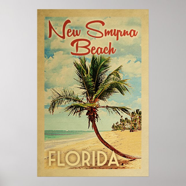 New Smyrna Beach Poster Palm Tree Vintage Travel (Front)