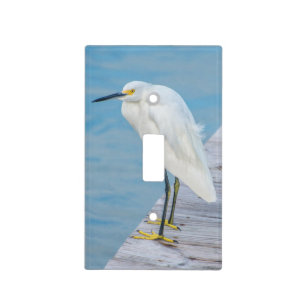 New Smyrna Beach, Snowy Egret on dock Light Switch Cover