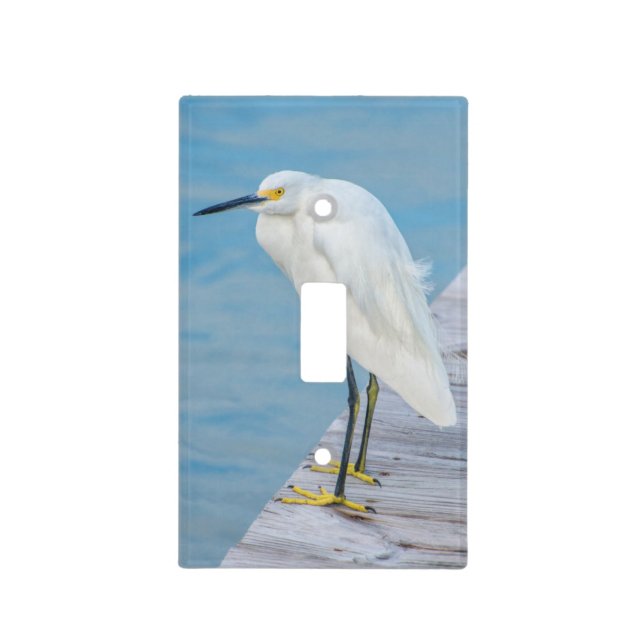 New Smyrna Beach, Snowy Egret on dock Light Switch Cover (Front)