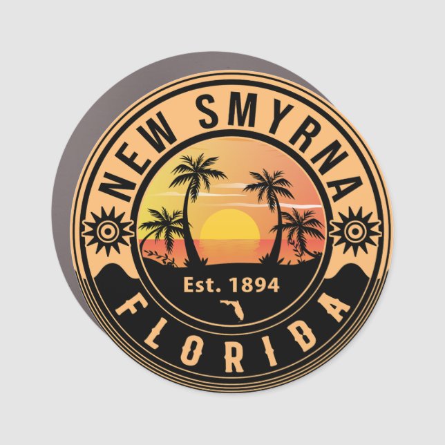 New Smyrna Florida Retro Sunset Souvenirs Car Magnet (Front)