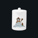 new snowman teapot<br><div class="desc">fun & whimsical winter holiday themed teapots with a funny & cute character illustration of a young boy making a snowman. complete with scarf, hat, buttons, pipe & broom. great teapots for the winter season with exclusive artwork & design by frank glerum art.</div>