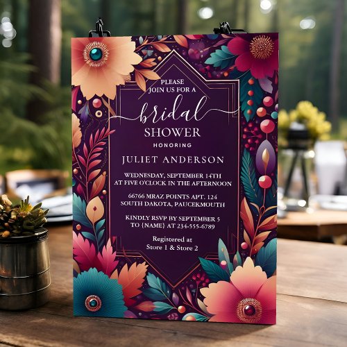 New Soft Teal Fall Bold Jewel Tone Bridal Shower Invitation