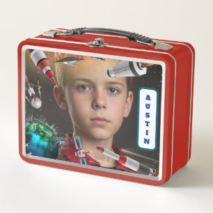 NEW! Spiral Notebook - Space (add photo and name) Metal Lunch Box