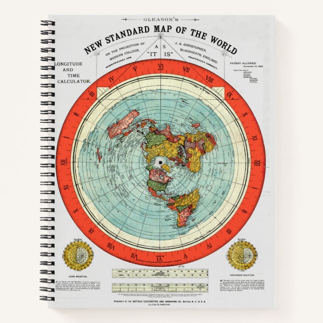 New Standard Map of the World Flat Earth Earther Notebook (Front)