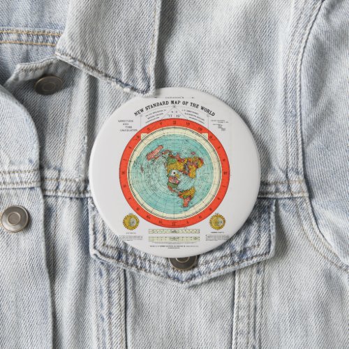 New Standard Map of the World Flat Earth Earther Pinback Button