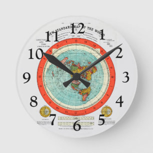 New Standard Map of the World Flat Earth Earther Round Clock
