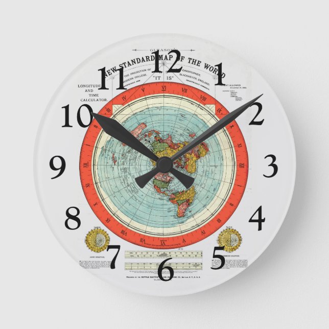 New Standard Map of the World Flat Earth Earther Round Clock (Front)