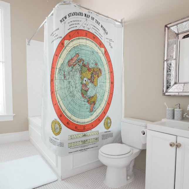 New Standard Map of the World Flat Earth Earther Shower Curtain (In Situ)