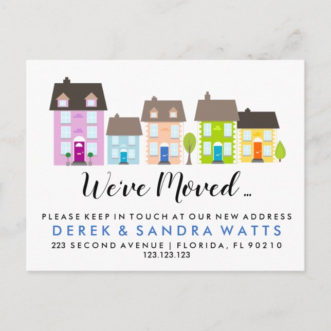 New street colorful houses business address announ announcement postcard (Front)