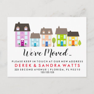 New street colorful houses business address announcement postcard