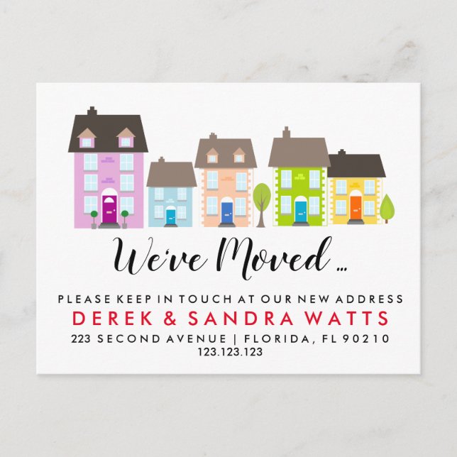 New street colorful houses business address announcement postcard (Front)