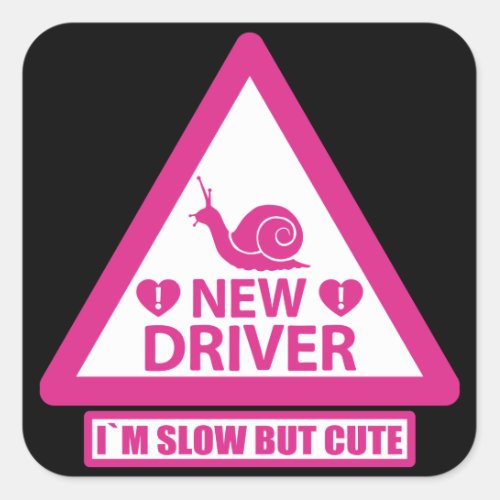 New Student Driver Warning Sign Pink Square Sticker