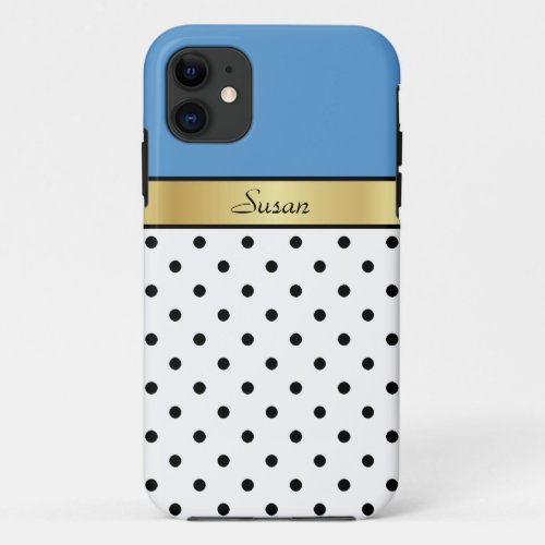 New Style Regatta Blue And White Black Polka Dots iPhone 11 Case