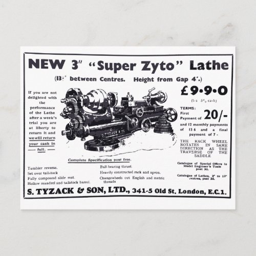 New Super Zyto Lathe Avert 1930s Postcard