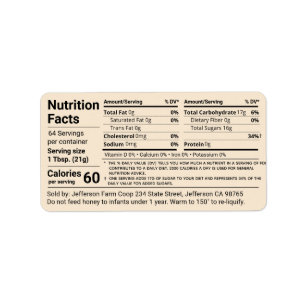 New Tabular Honey Nutrition Facts Antique White Label