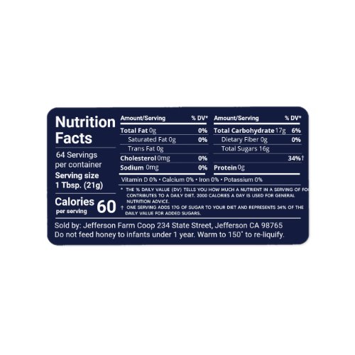 New Tabular Honey Nutrition Facts Dark Amber Label