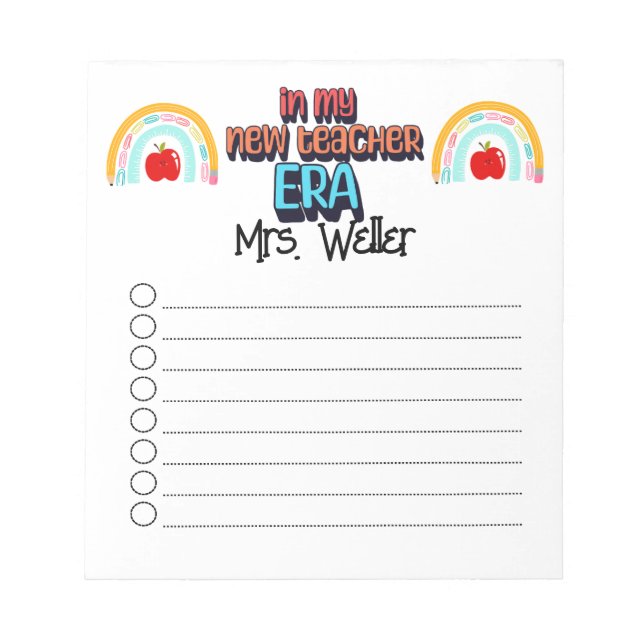 New Teacher personalized  Back to school era to-do Notepad (Front)