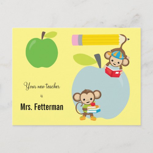 New Teacher School Year Monkeys Greeting Postcard