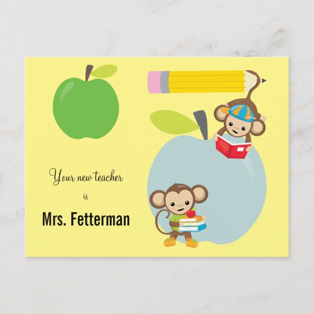 New Teacher School Year Monkeys Greeting Postcard (Front)
