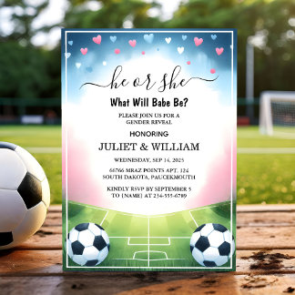 New Team Ball Pitch Fun Soccer Field Gender Reveal Invitation
